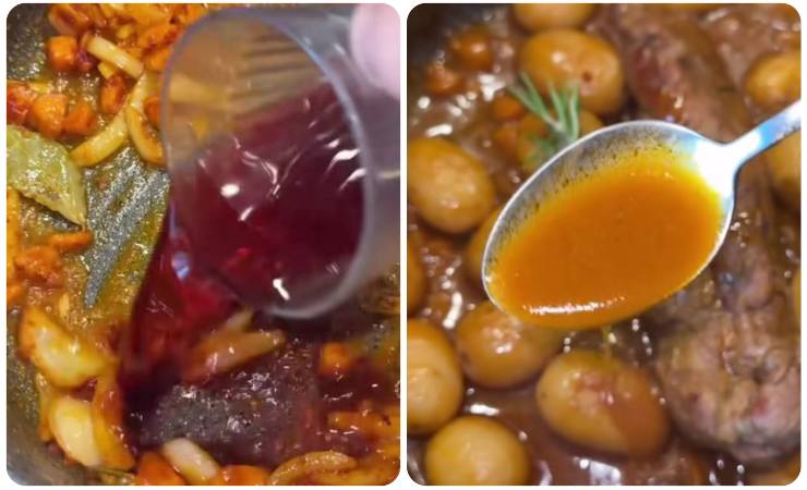 preparazione arrosto in tegame durante e dopo cottura 