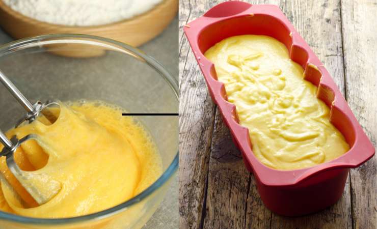 impasto plumcake in ciotola e in stampo 