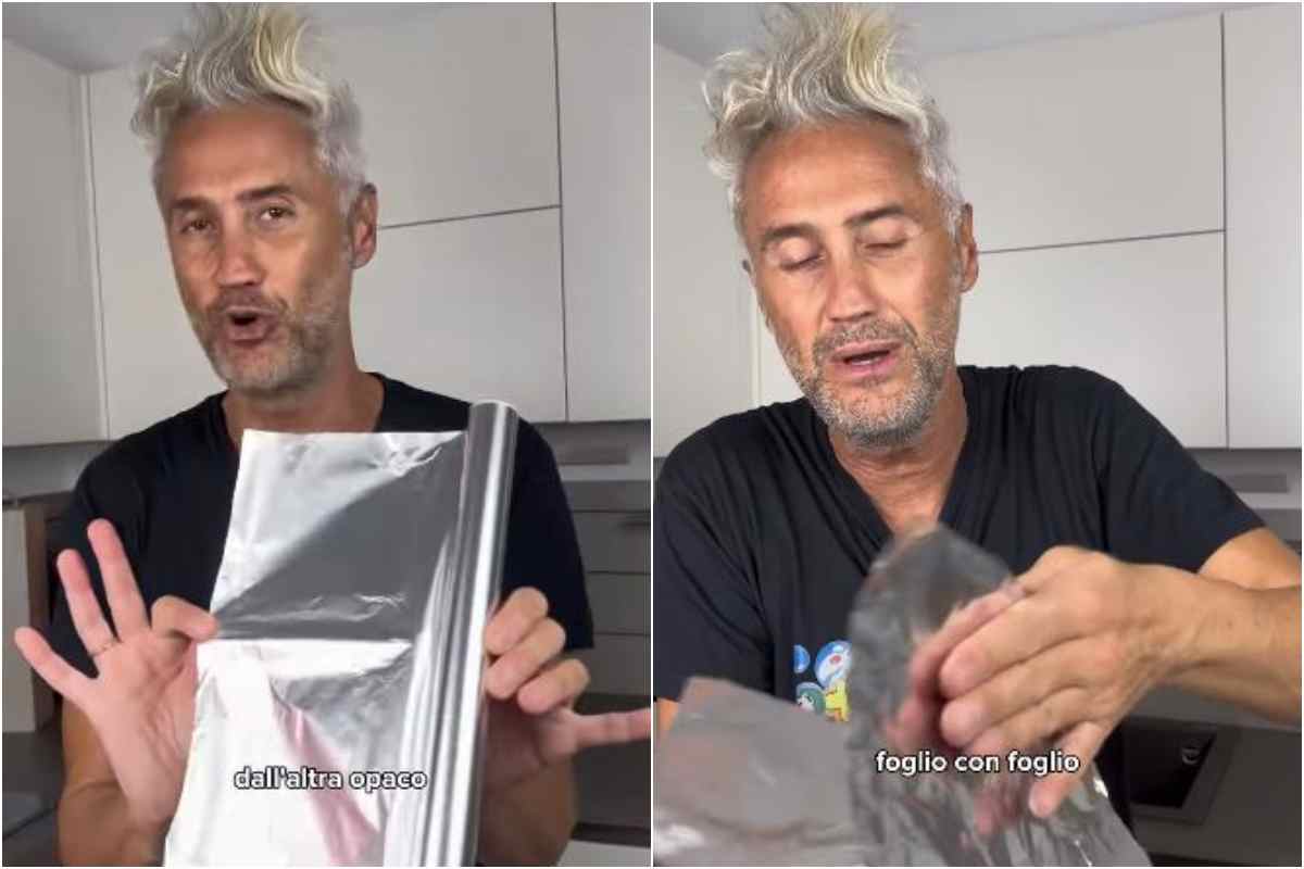 Due frame del video del prof Schettino sulla carta stagnola