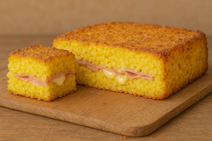 Timballo di riso allo zafferano con provola e prosciutto (illustrazione)