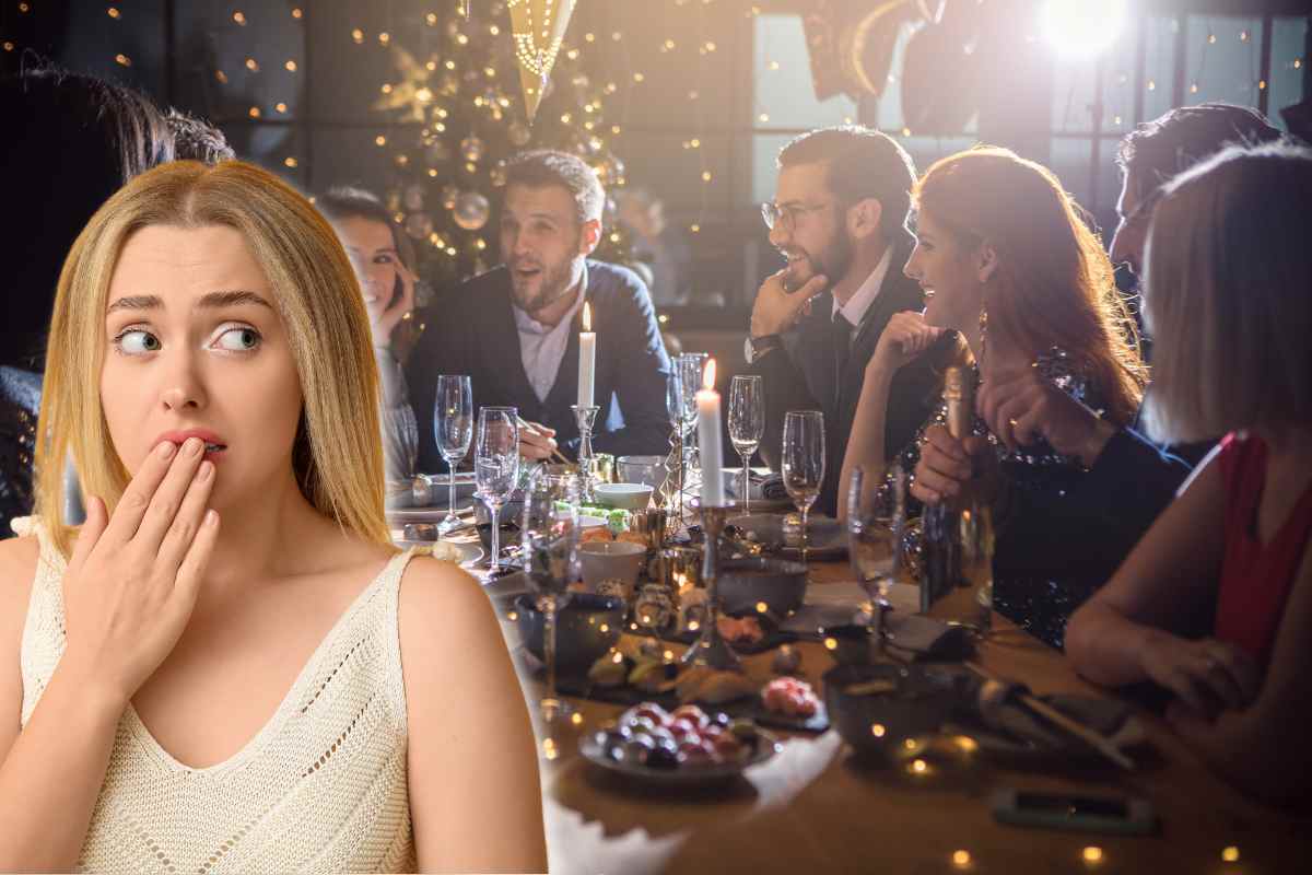 cena tra amici e persona imbarazzata