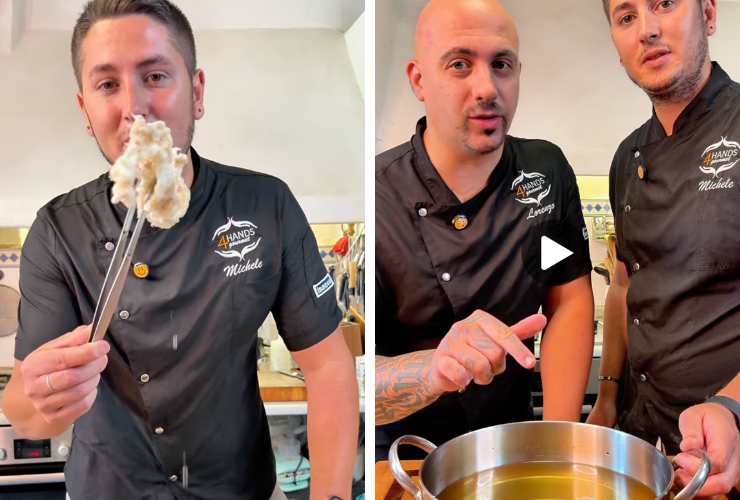 collage due chef con olio frittura