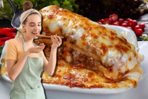 donna che assaggia lasagna