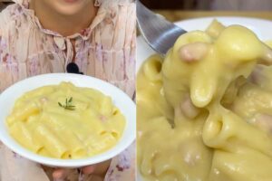 collage di pasta con crema di patate