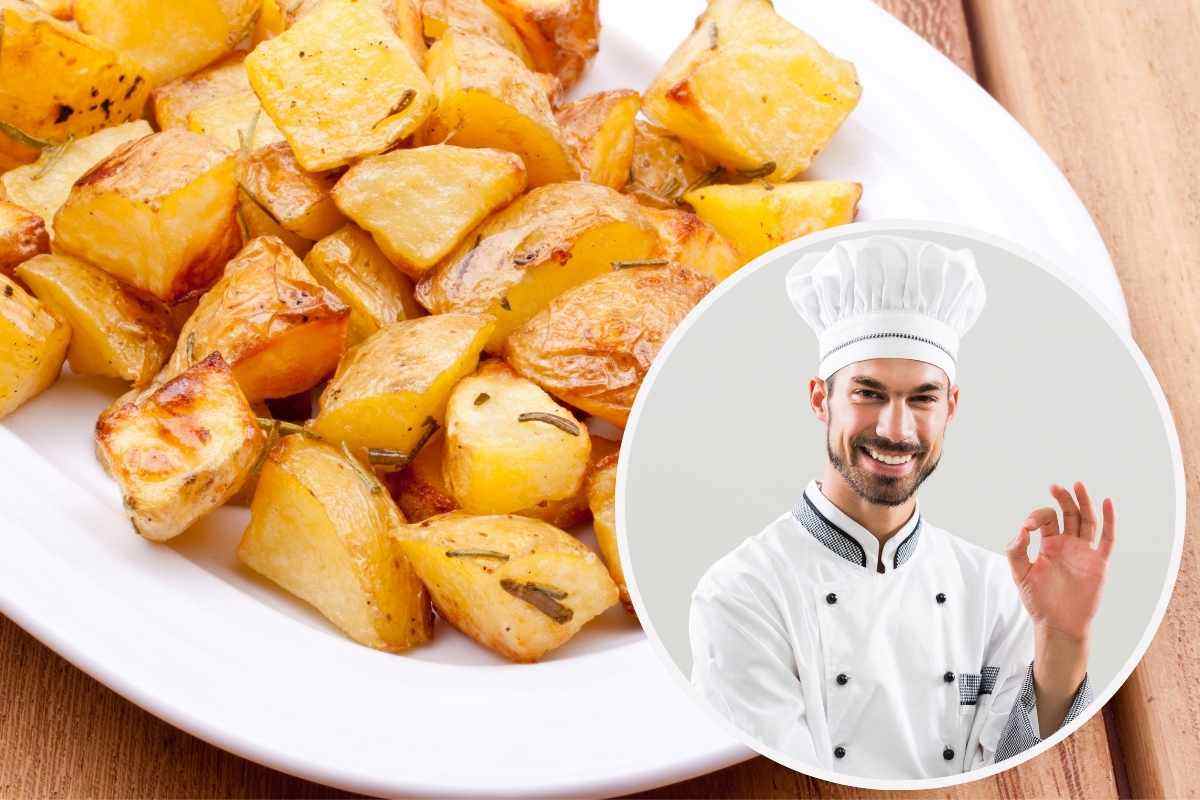 piatto di patate e chef nel riquadro