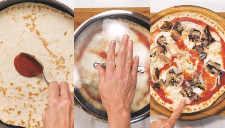 Preparazione pizza in padella