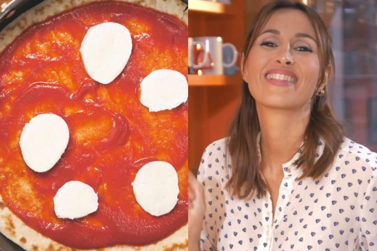 Collage di una pizza e Benedetta Parodi