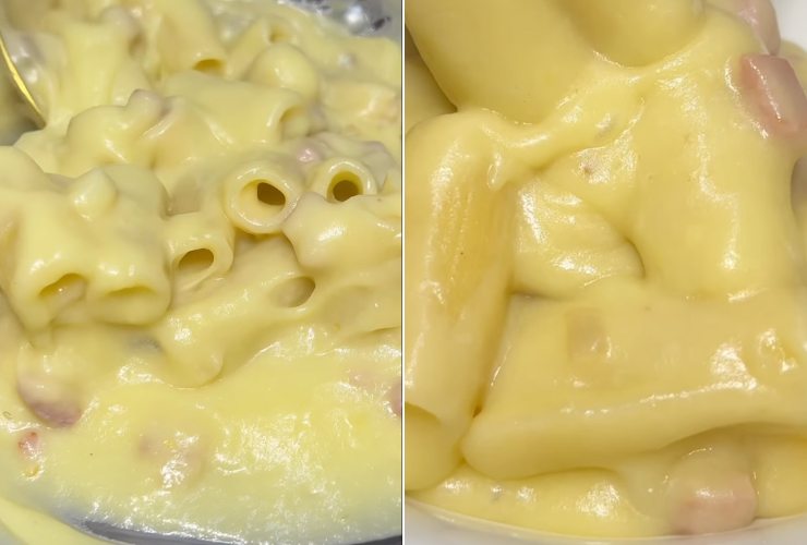 collage di pasta con crema di patate e speck