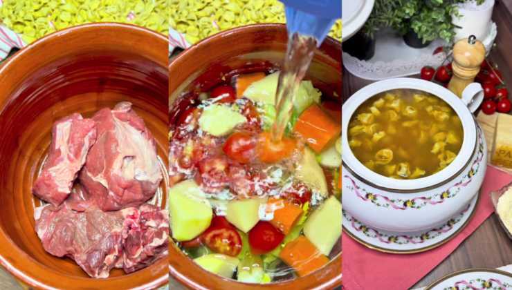 Preparazione dei tortellini in brodo