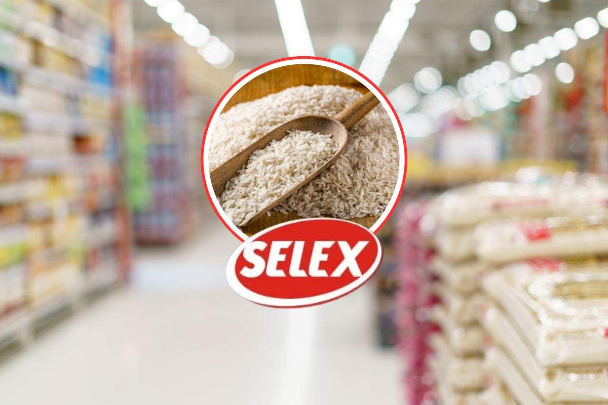 supermercato, riso e logo selex