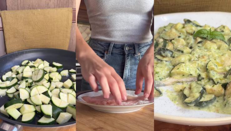 Preparazione di scaloppine di pollo e zucchine