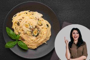 donna che prepara spaghetti alla nerano