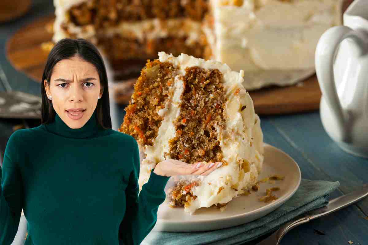 torta carote con donna indispettita