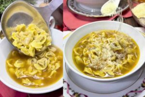 Collage di tortellini in brodo
