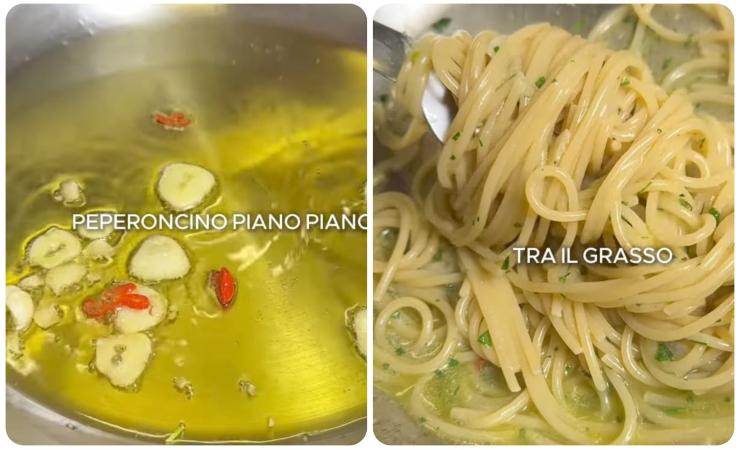 padella con olio, aglio e peperoncino- spaghetti pronti 