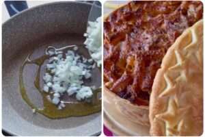 aglio in padella- pentola di pasta sfoglia con pasta