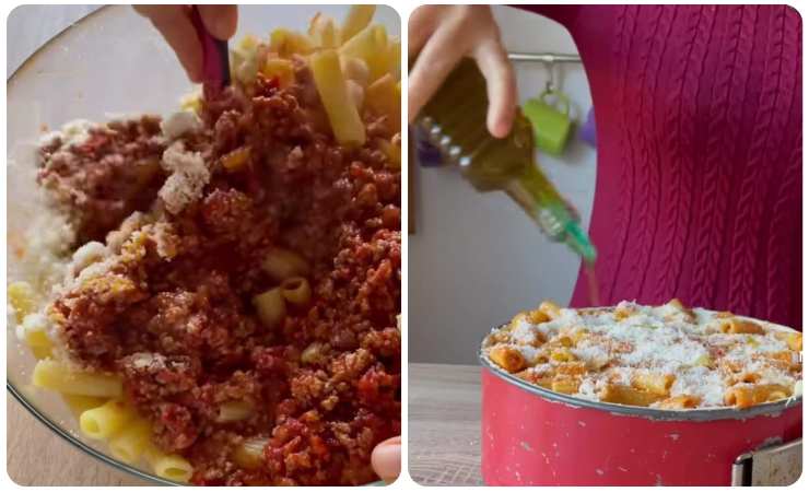 condimento con pasta- pasta in tortiera con aggiunta di olio