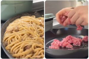 pasta in padella e salsiccia in padella, preparazione di cookergirl