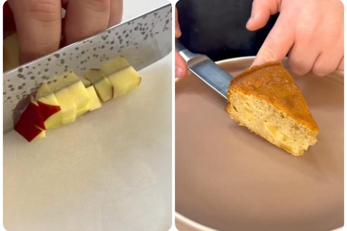 mele tagliate a pezzi e fetta di torta di mele