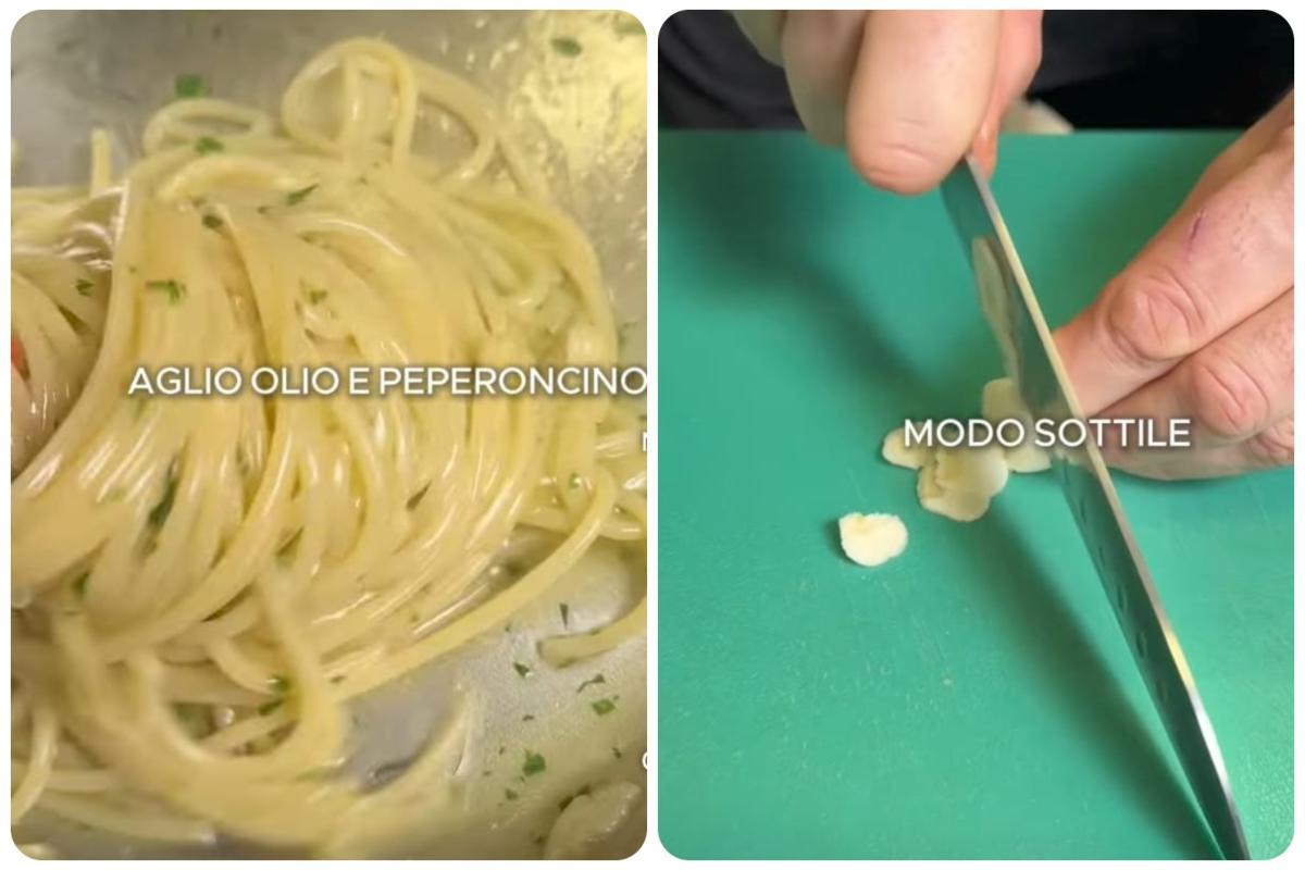 spaghetti aglio, olio e peperoncino- aglio tagliato sottile