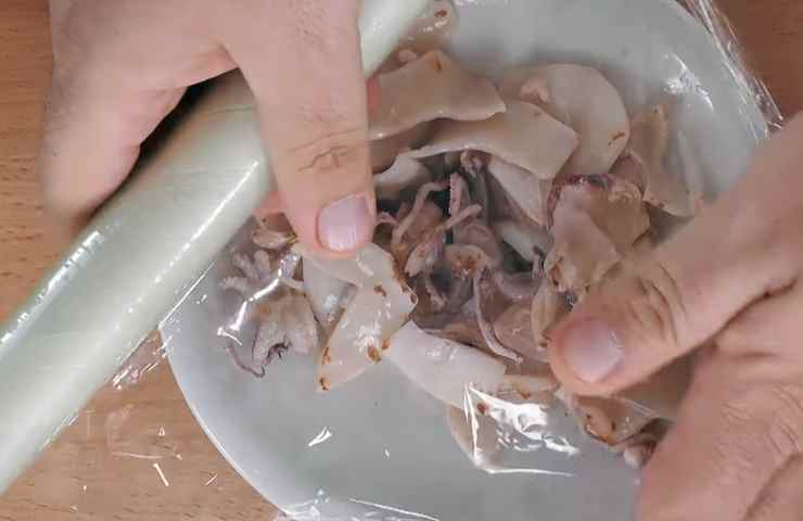 calamaro ricoperto con pellicola trasparente