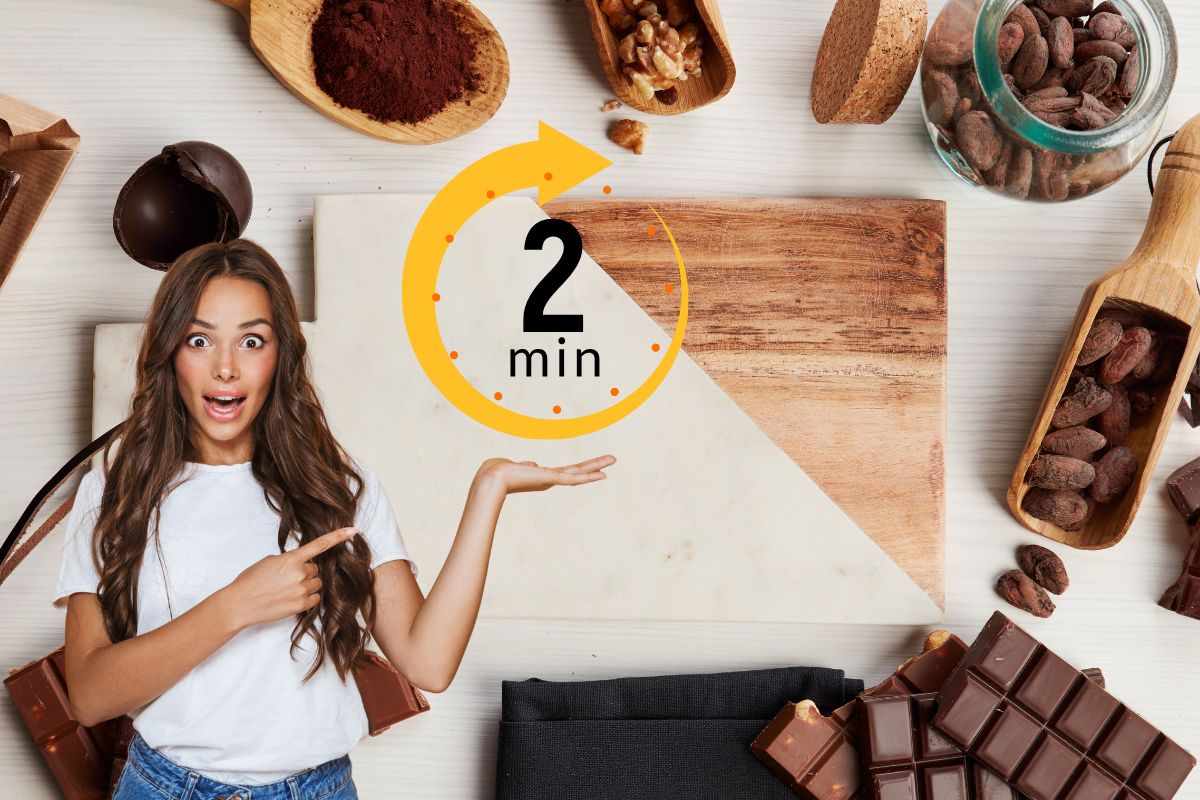 donna stupita, timer 2 minuti e ingredienti per preparare dolce