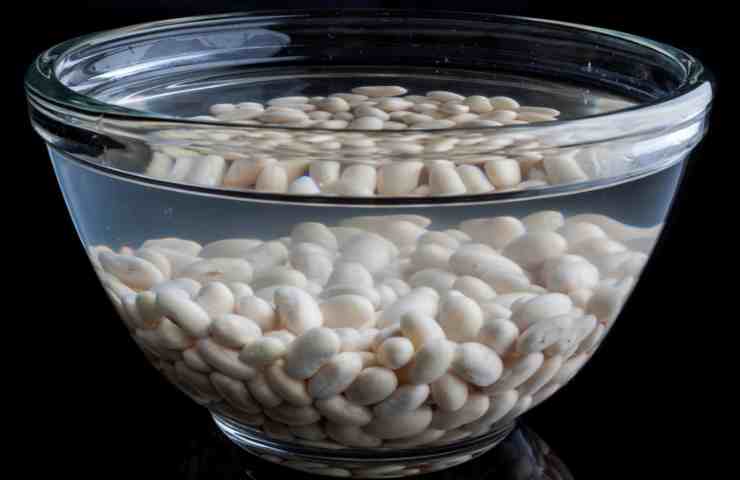 fagioli ammollo in bacinella d'acqua