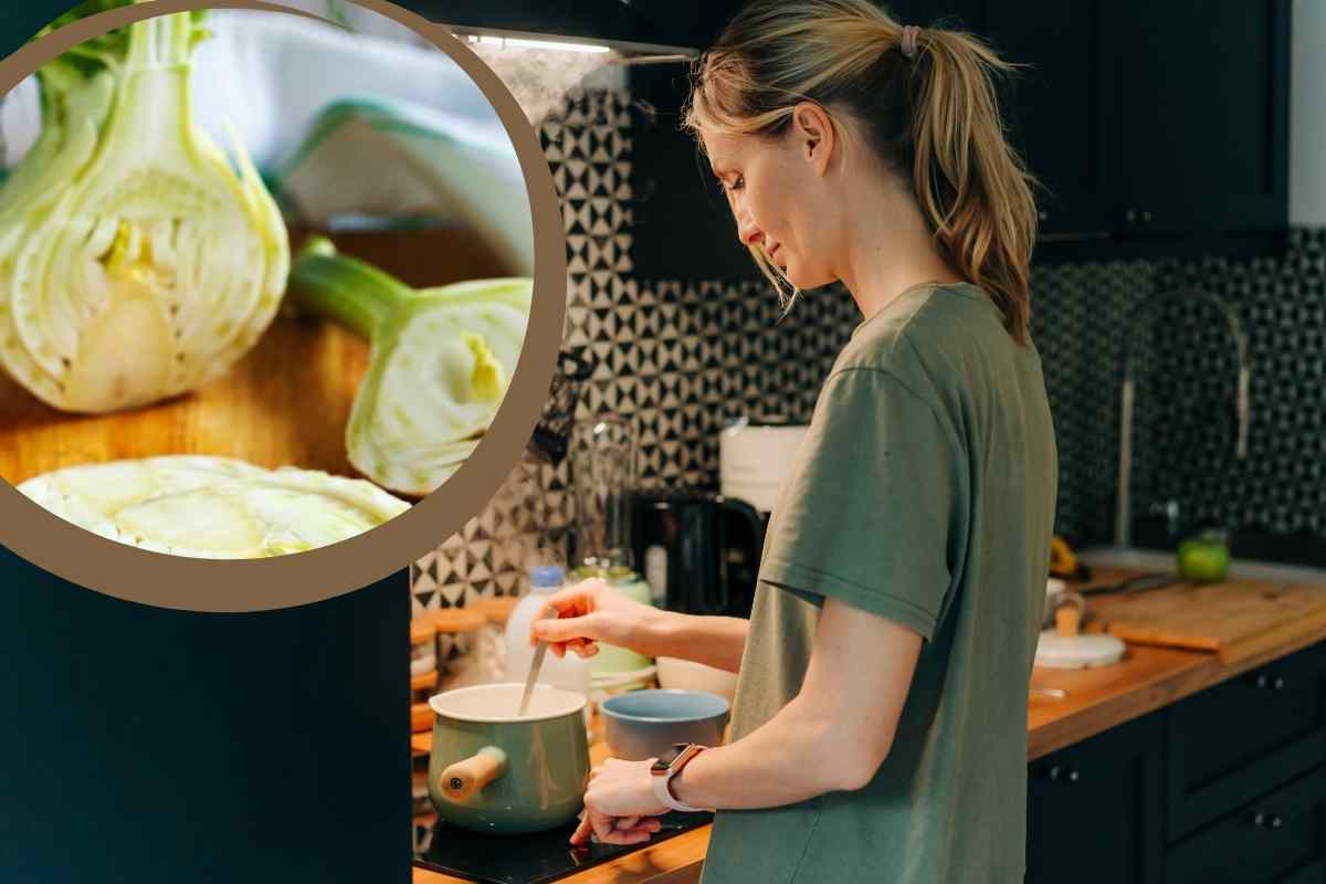 Donna che cucina finocchi