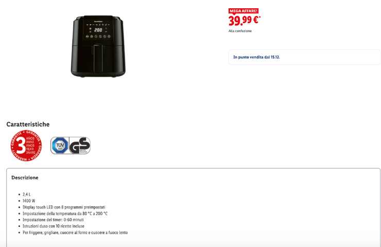 friggitrice ad aria nera