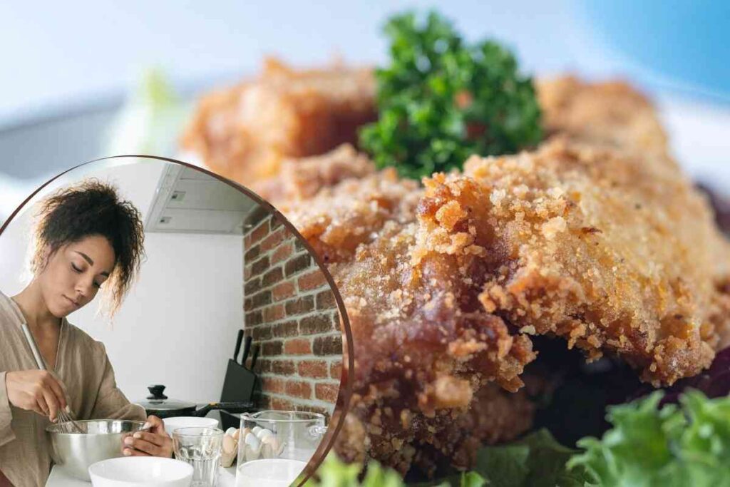 donna che prepara cotoletta