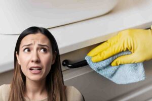 donna che pulisce la cucina