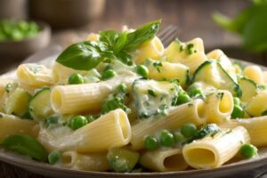 pasta con panna piselli e zucchine