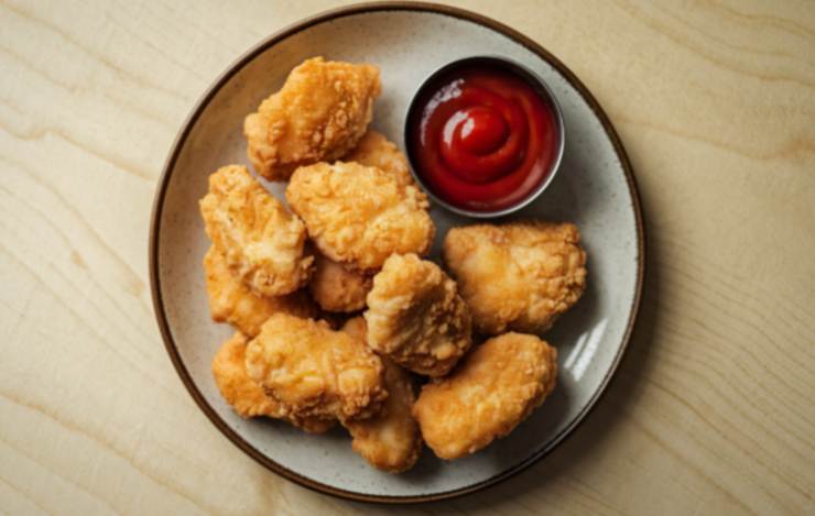 crocchette di pollo in piatto con ketchup