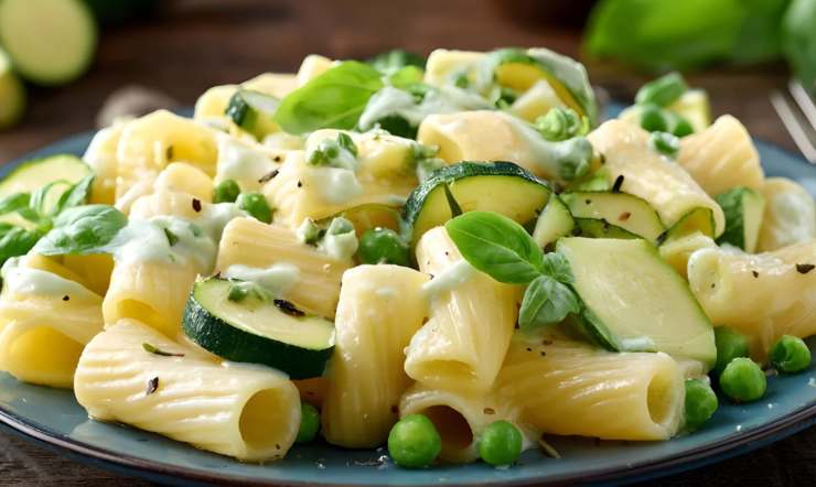 pasta cremosa con piselli e zucchine